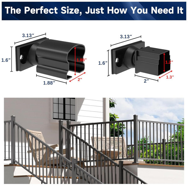 Angled Railing Support Bracket Huahui 4 Pack Adjustable Aluminum Deck Railing Brackets, Angled ...