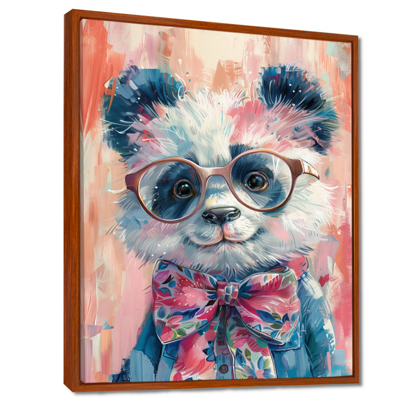 Curious Panda Portrait I - Panda Animal Wall Decor, Brown Framed, 24" H x 32" W