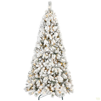 6FT Flocked Christmas Tree With 350 Warm  LED Lights – 752 Tips, Snowy PVC & Hard Needle Branches, Hinged Design For Easy Setup, Sturdy Metal Stand – Full & Realistic Holiday Tree
