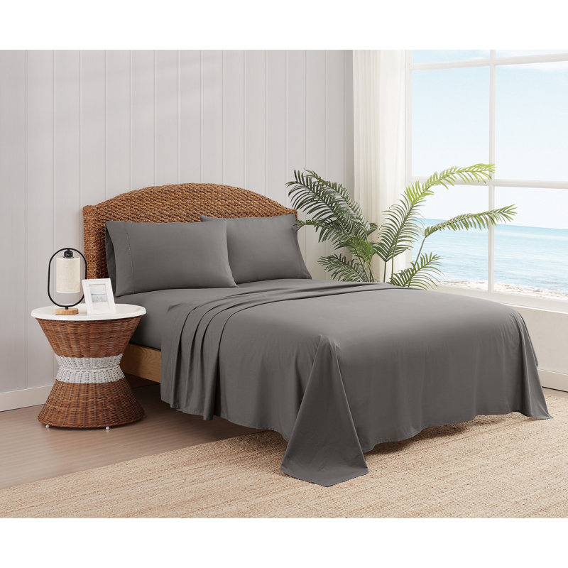 Oceanfront Resort Solid Percale Sheet Set, King Sheet Set with 1 Fitted Sheet, Gray