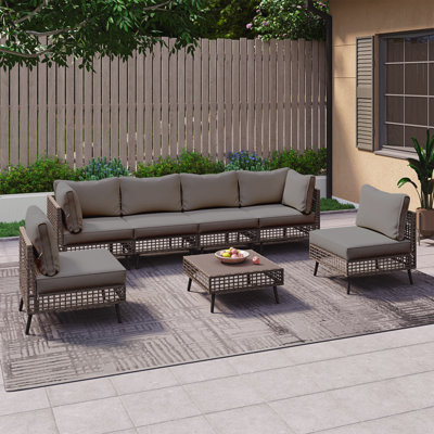 7 Pieces Wicker Sectional Seating Group with Cushions