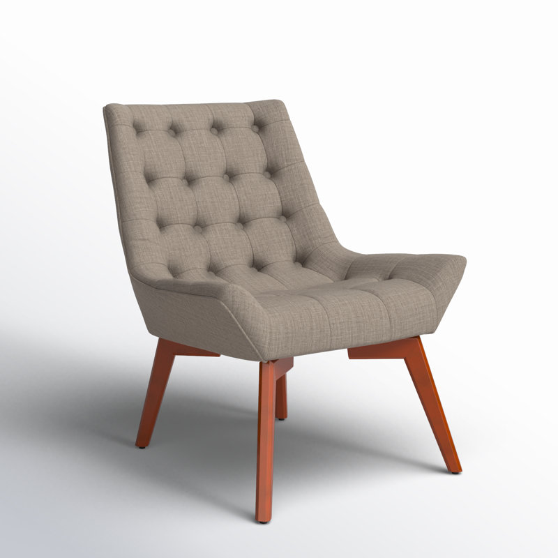 Bram Upholstered Tufted Accent Chair with Wood Legs, Gray Polyester