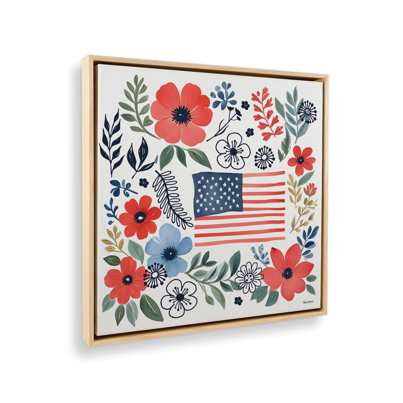 "Floral Americana" par Nicole DeCamp, reproduction d'art, Framed Canvas, 20 W x 20 H, Maple
