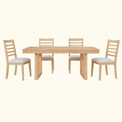5-Piece Extendable Dining Table Set, Farmhouse Extendable Table with 18" Move Leaf, 78" Rustic Wooden Kitchen Table and 4 piece Upholstered Chairs, Ex