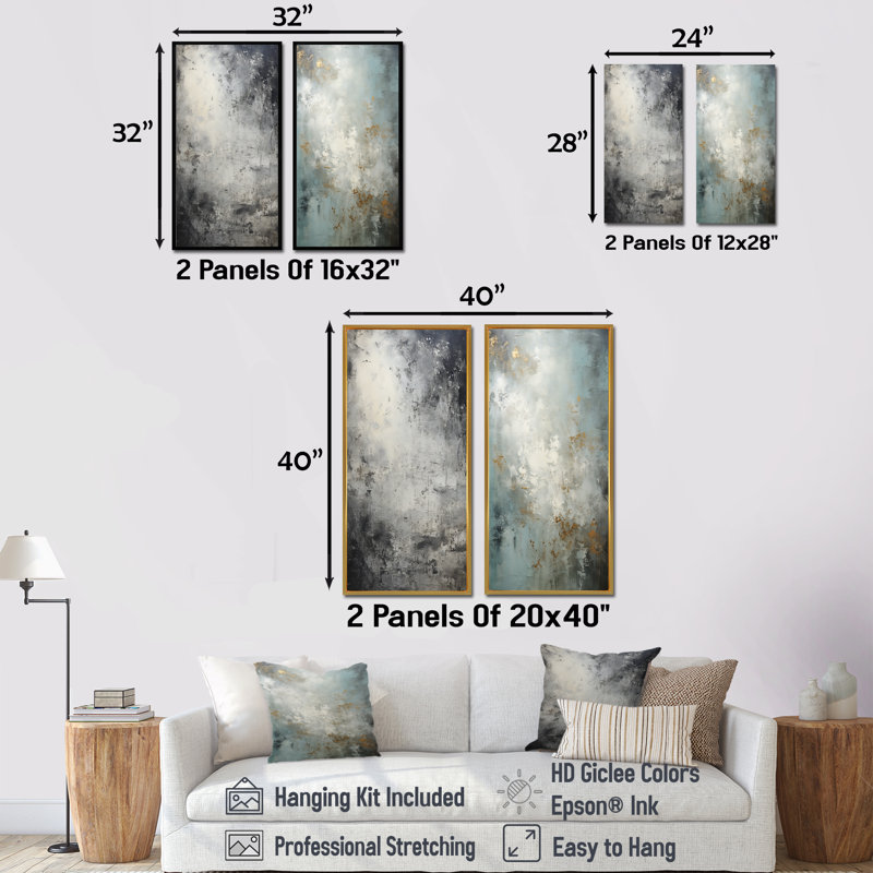 Minimalisme gris lunaire Surface IV - Art mural abstrait ensemble de salon de 2, H 28 po x l 25 po, Toile tendue