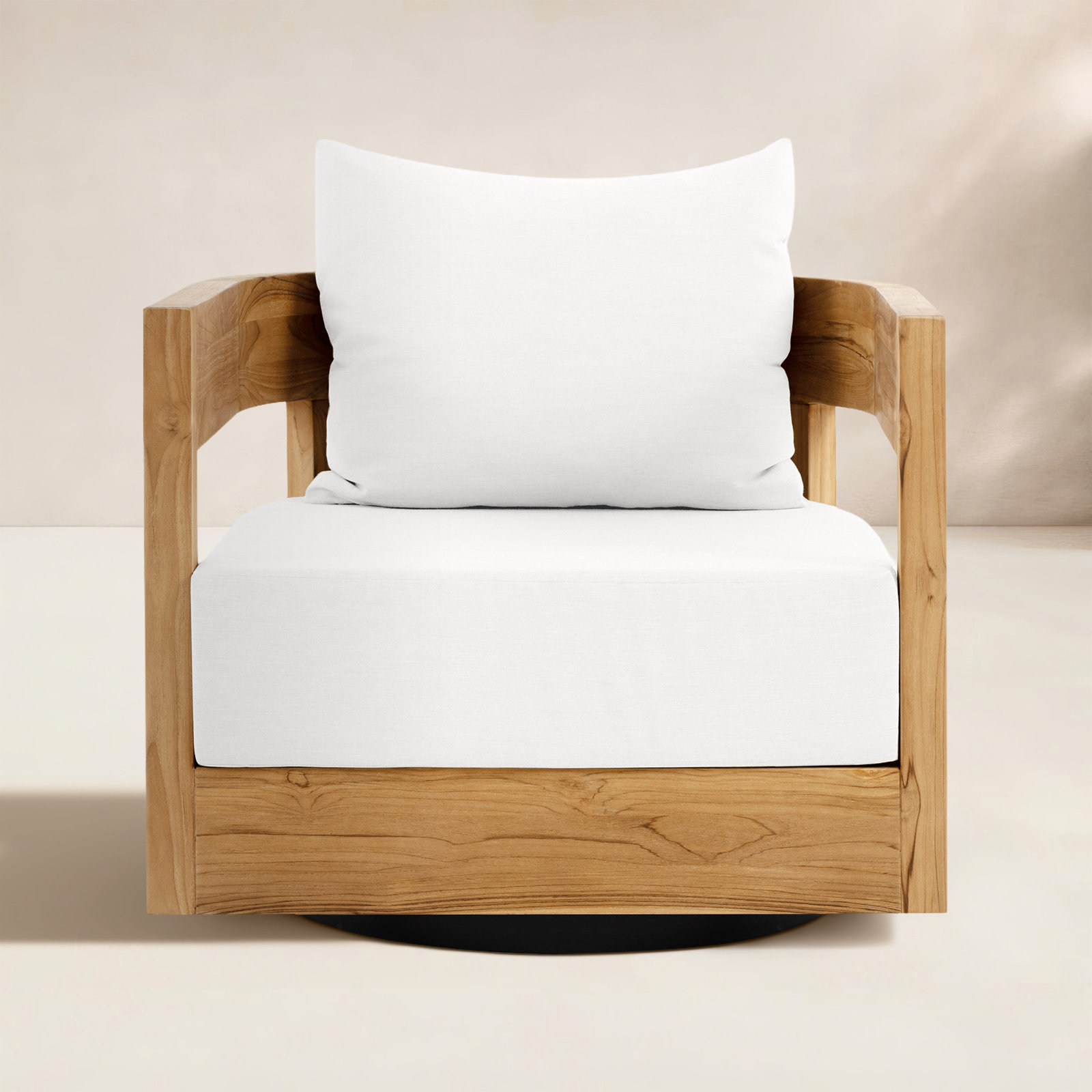 Everlee Teak Outdoor Swivel Armchair with Sunbrella Cushions, White