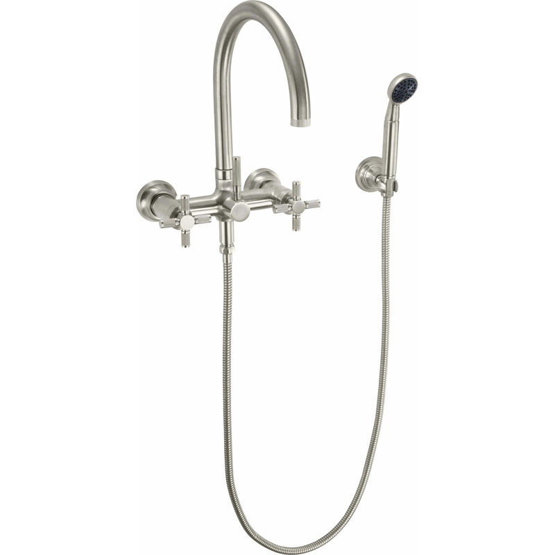 Descanso Tub Filler with Diverter, Satin Nickel, Cross Handle
