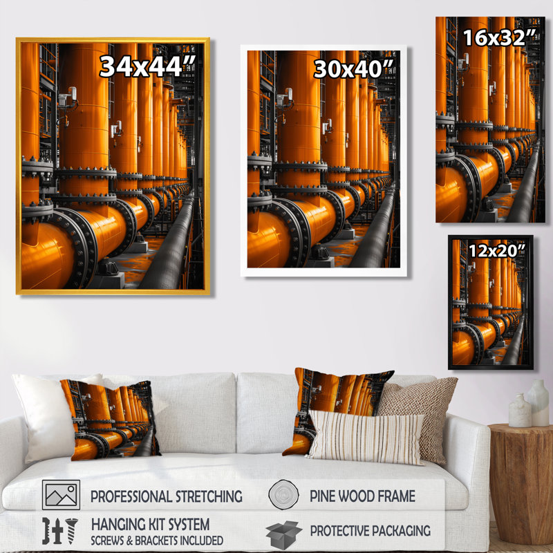 Orange orange Powerhouse Pulse Power Plant I - Power Plants, art mural, Cadre flottant brun, H 16 po x l 32 po