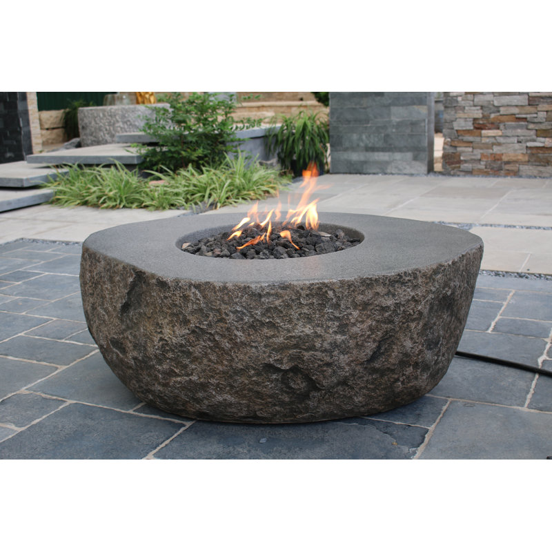 Boulder 44" Outdoor Concrete Fire Table 45,000 BTU - Includes Lava Rocks & PVC Cover, Natural Gas, 16" H x 42" W x 35" D