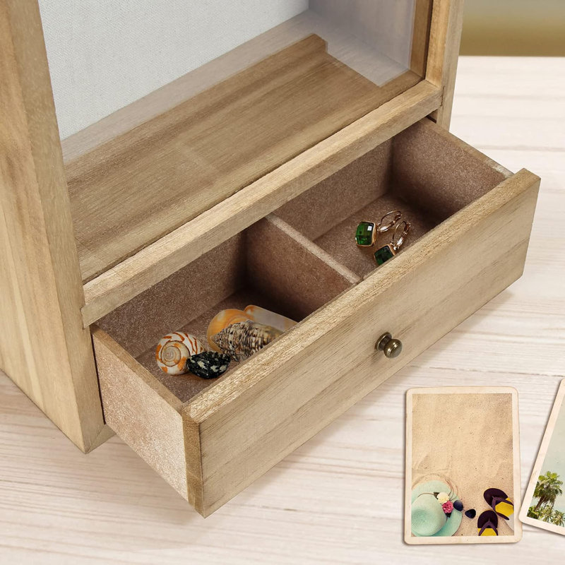 Deep Shadow Box Frame With Drawer, Shadowbox Display Case With Glass Window Picture Frame Memorabilia Bouquet Medals Military Photos Memory Box For Keepsakes