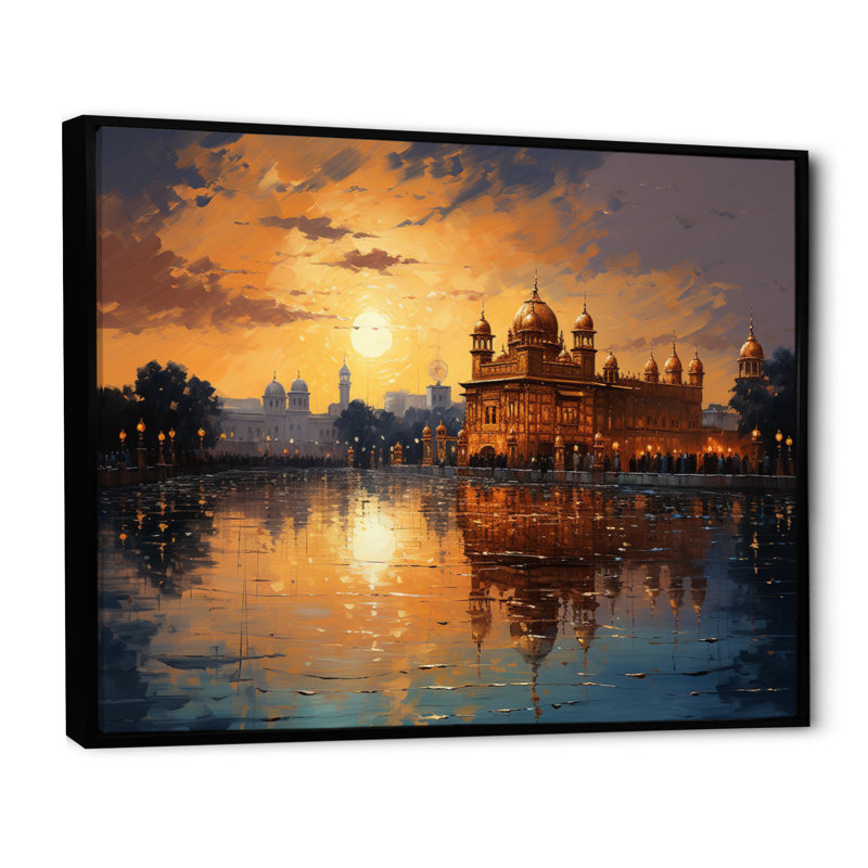 Golden Temple II On Canvas Print, 34" H x 44" W x 1.5" D, Black Floater Framed