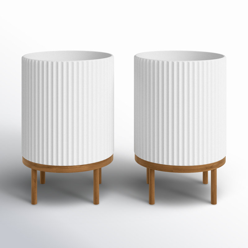 Jardinière Demi Series avec support, 2, Blanc / Brun, H 16 po x l 10,5 po x P 10,5 po