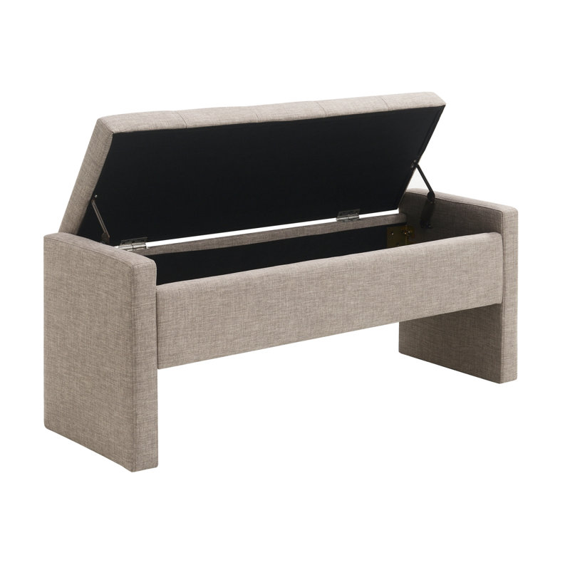 Banc de bout de lit moderne avec rangement, grand tabouret de repose-pieds rembourré, banc de meuble-lavabo de fenêtre confortable pour salon, chambre à coucher, dortoir, table basse, lin gris brun
