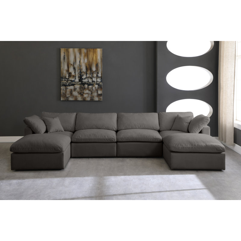 Atis Velvet U-Shaped Sectional Reversible, Grey Velvet
