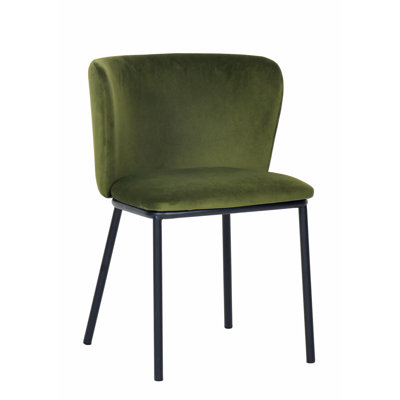2 Dubhgal Velvet Upholstered Dining Chair with Black Metal Legs