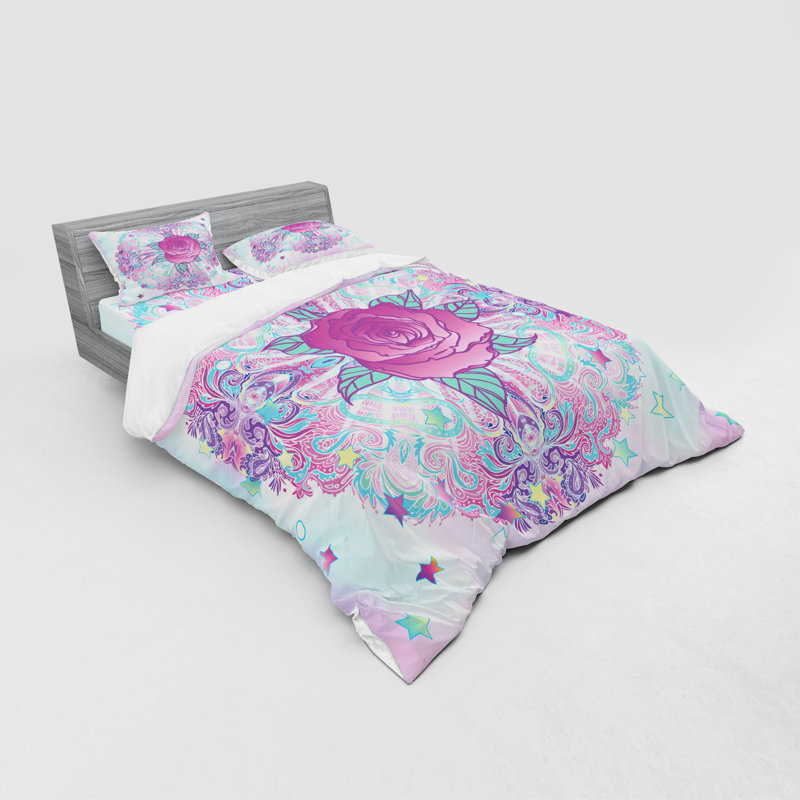 Ensemble de housse de couette en microfibre pâle / bleu / lavande, Housse de couette grand + 3 pièces supplémentair