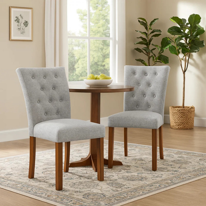 Ensemble de 2 chaises de salle à manger Rei Parsons, tissu touffeté à boutons, Gris