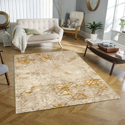 Tapis jaune en polypropylène texturé crème Aria