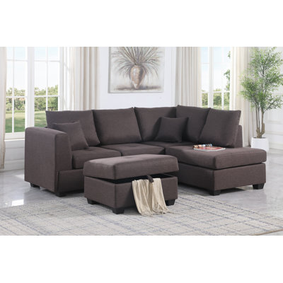 Upholstered L-Shaped Sectional with Ottoman Reversible
