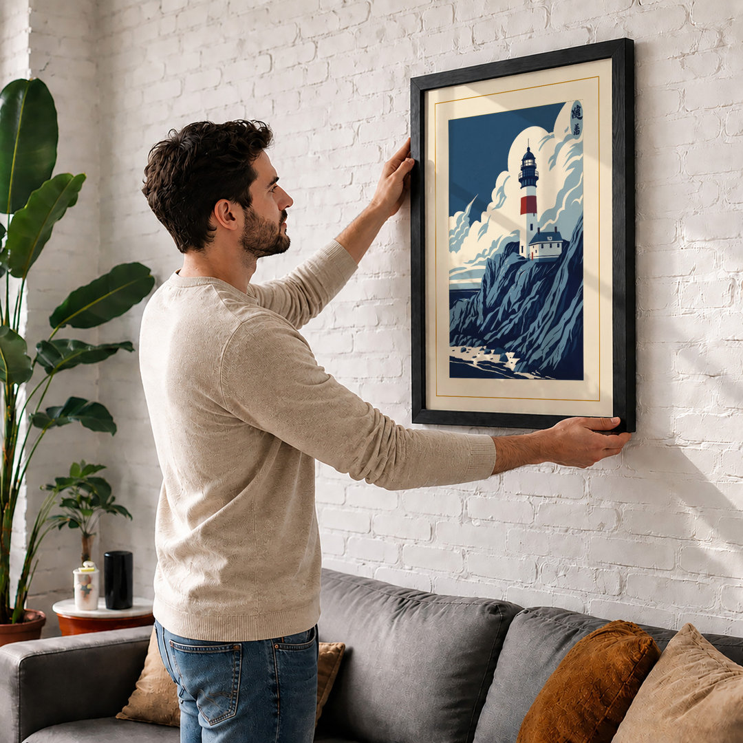 Lighthouse in the Storm Coastal - Framed Print