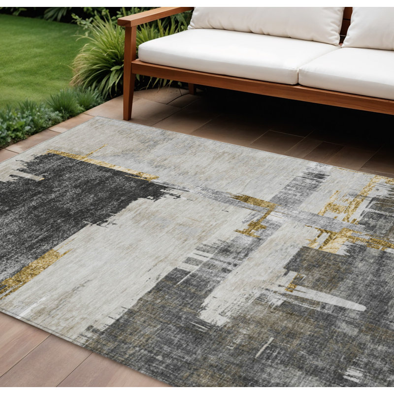 Tapis d'extérieur lavable abstrait brun clair 8 pi x 10 pi