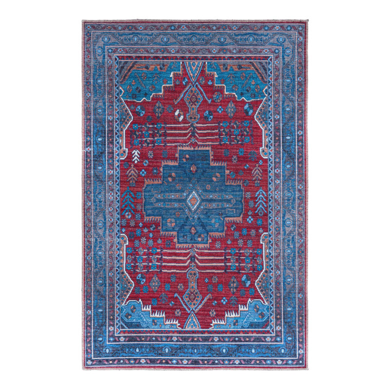 Tapis oriental rouge / bleu Guthridge, Rectangle 3 pi 11 po x 6 pi