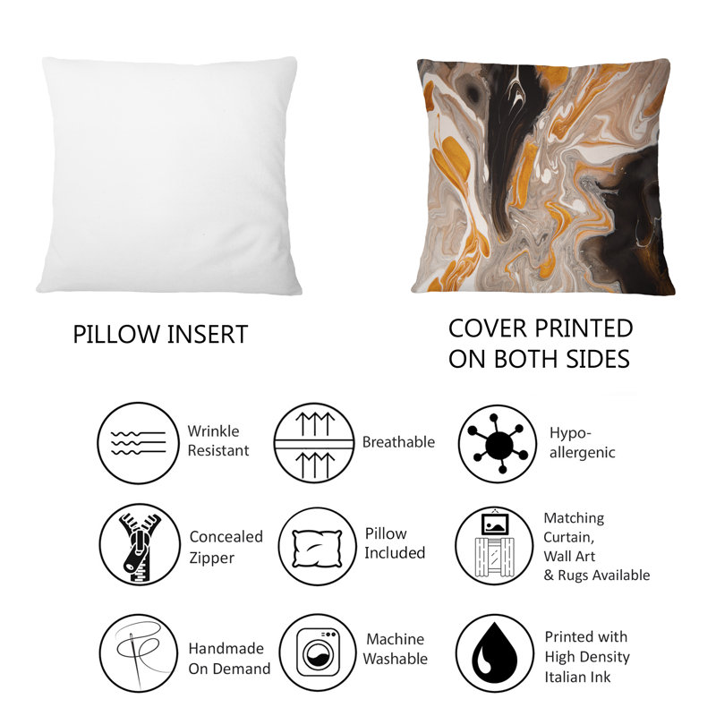 Coussin décoratif orange et noir Marble Waves III 12 po x 20 po