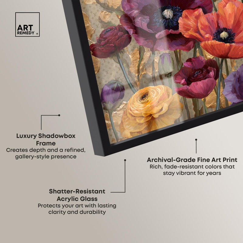 «Blossoming from Sunsets Shadowbox Print Autum» par Art Remedy, H 55 po x l 37 po, Noir