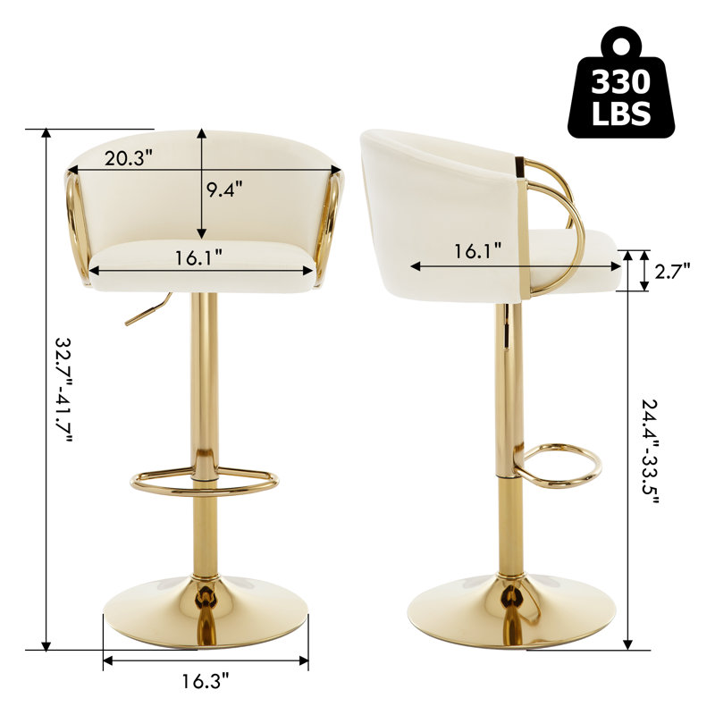 Tabouret tournant à hauteur réglable avec structure en métal (ensemble de 4), Crème, 4