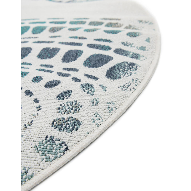 Tapis intérieur / extérieur ivoire / bleu Amaranthine, Rond 4 pi