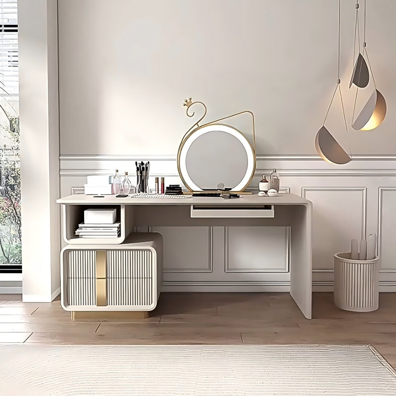 Bureau rectangulaire moderne de style crème minimaliste, H 29,53 po x l 39,37 po x P 23,62 po
