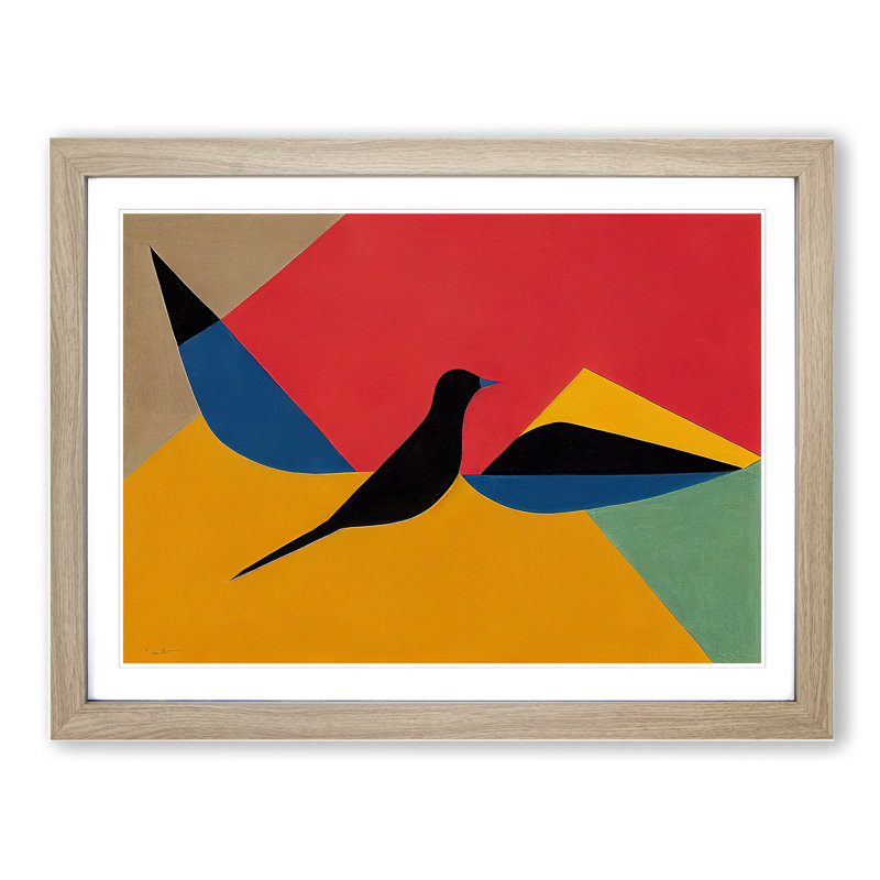Dove Bird Abstract Vol.3 1 Piece Single Picture Frame Painting, 25cm H x 34cm W x 2cm D, Oak