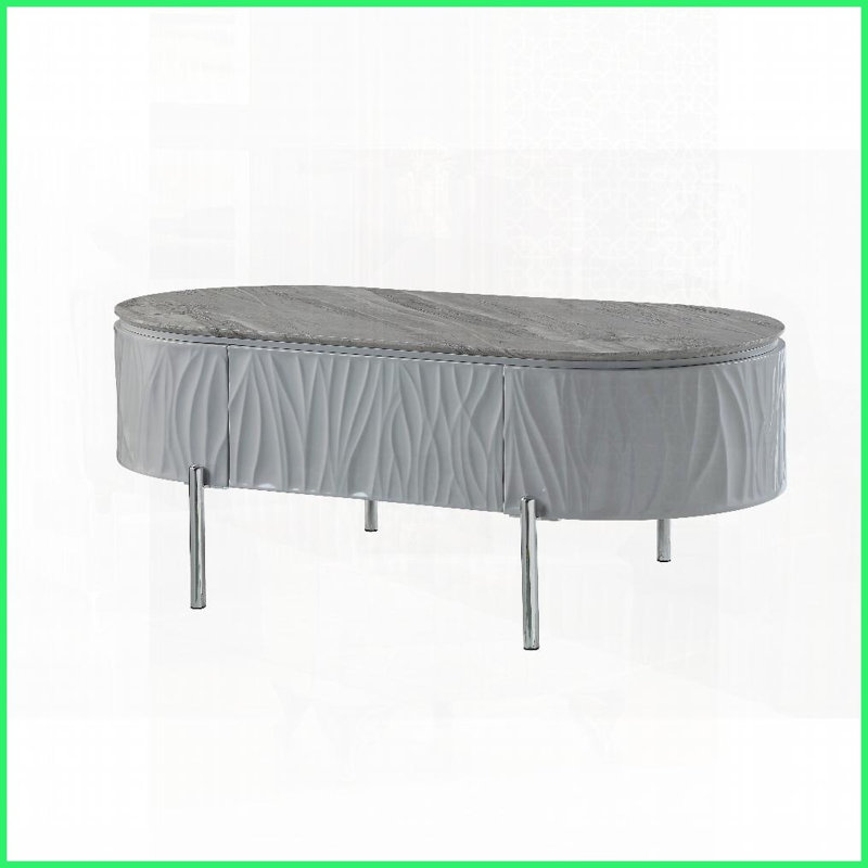 Gris ultrabrillant Table basse chromée - Design ovale / rond pour le salon, style moderne Fonctionnel
