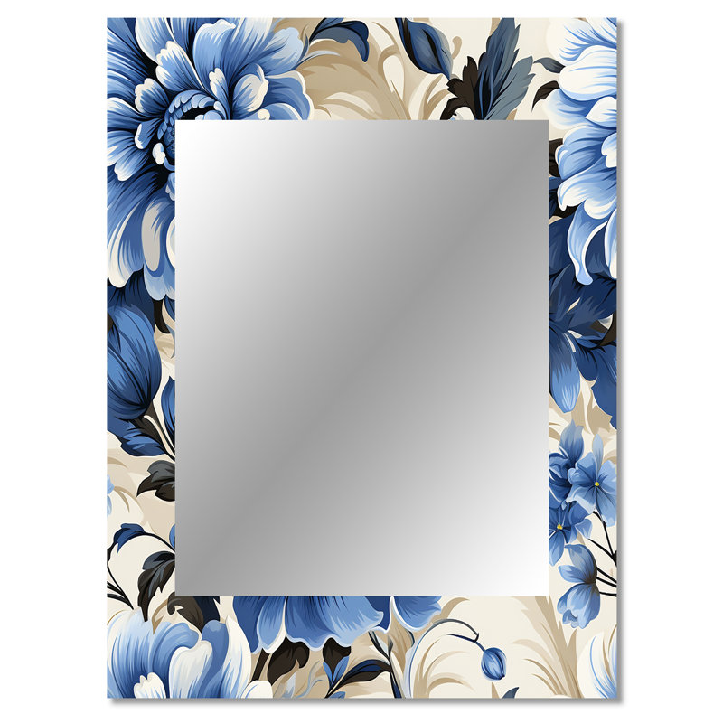 Kinney Victorian Cobalt Blue Filigree Victorian Pattern - Floral Unique Wall Mirror, Floral Mirror, Printed Metal Art