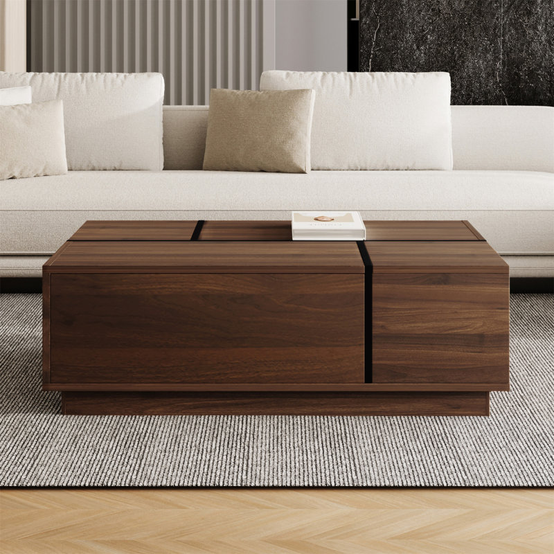 Table basse rectangulaire à plateau coulissant avec 2 tiroirs et 2 espaces de rangement cachés pour le salon 47,2 "seulement la table, pas de chaises.
