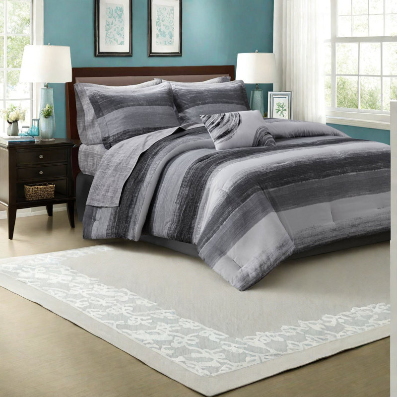 Luxury 9-piece Queen Bedding Sets, Ultra-soft Microfiber With Cotton Sheets, Modern Striped Design For Bedroom