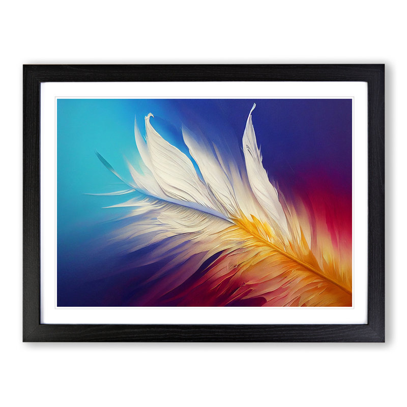 Harmonious Bird Feathers - Single Picture Frame Print, Black, 46cm H x 64cm W x 2cm D
