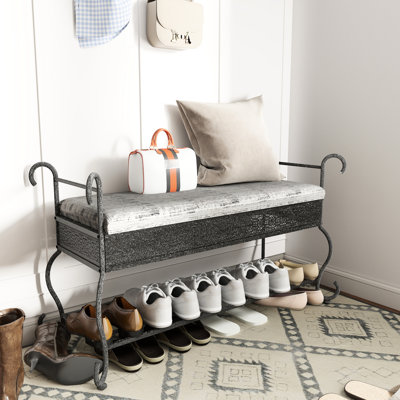 Banc à chaussures pour hall d'entrée, banc industriel, étagère à chaussures rustique pour petits espaces, banc de hall d'entrée rembourré, vestibule polyvalent