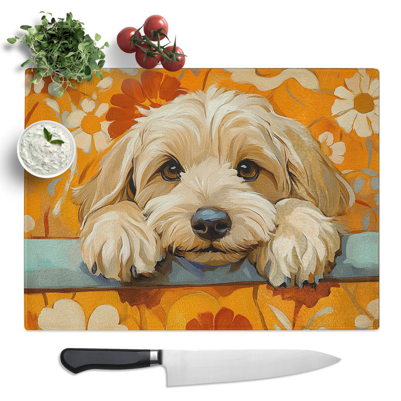 Labradoodle Graphic Dog  Glass Chopping Board