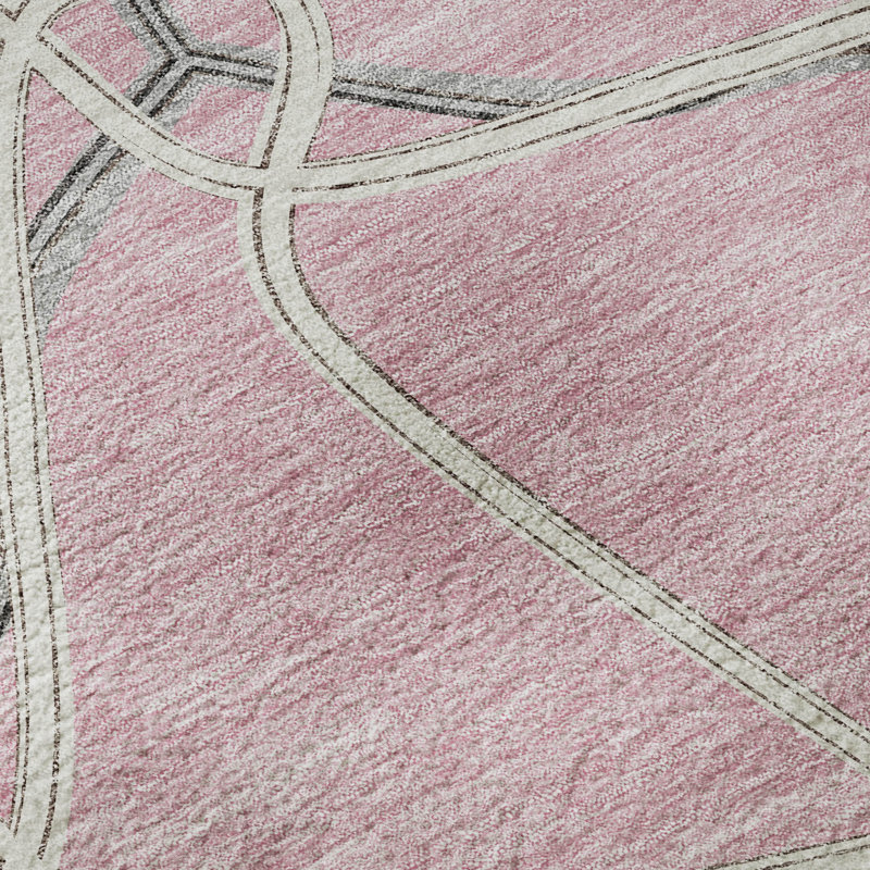 Premium Machine Washable Prisco Pink Rug, Rectangle 10' x 14'