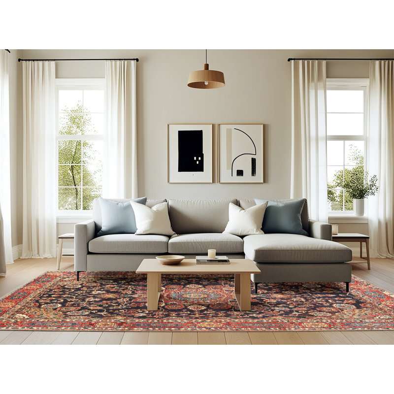 Tapis décoratif inclinable oriental noir/beige Tilly-Mae, Rectangle 6 pi x 9 pi