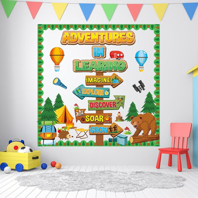 Ensemble de babillard de camping - Décorations de classe pour la rentrée scolaire avec tente de camping et découpes de forêt