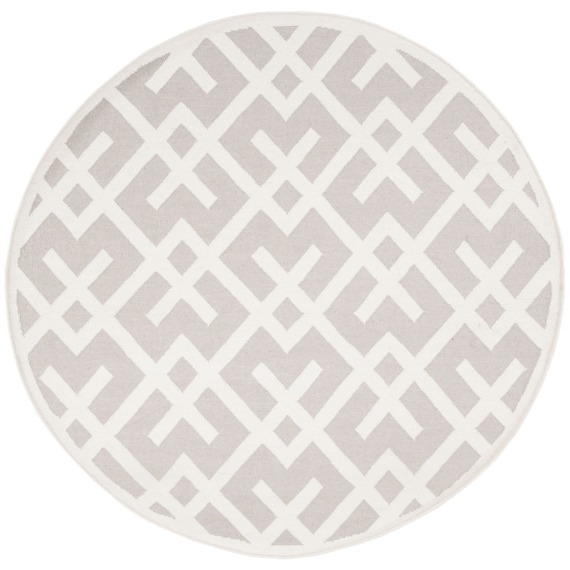Rodgers Hand Woven Flat Weave Wool/Cotton Geometric Rug in Ivory/Gray, Round 8'
