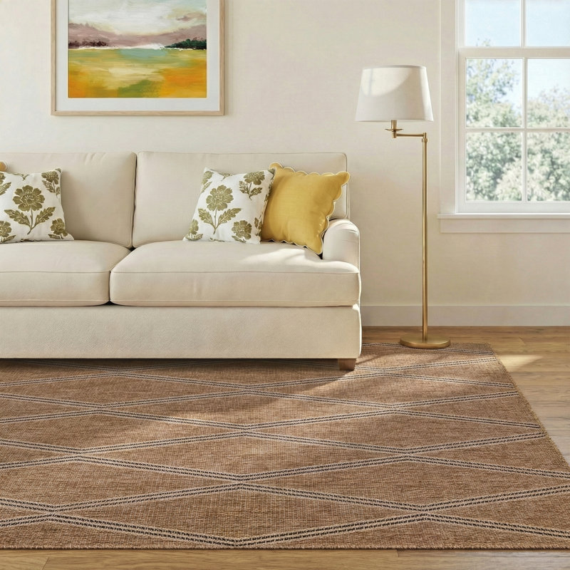 Twill Geometric Indoor / Outdoor Rug, Rectangle 6'6" x 9'