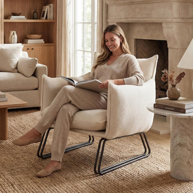 Beverli Modern Accent Chair with Detachable Seat Cushion Armchair Sturdy Metal‑Frame Lounge Reading Chair for Living Room Bedroom
