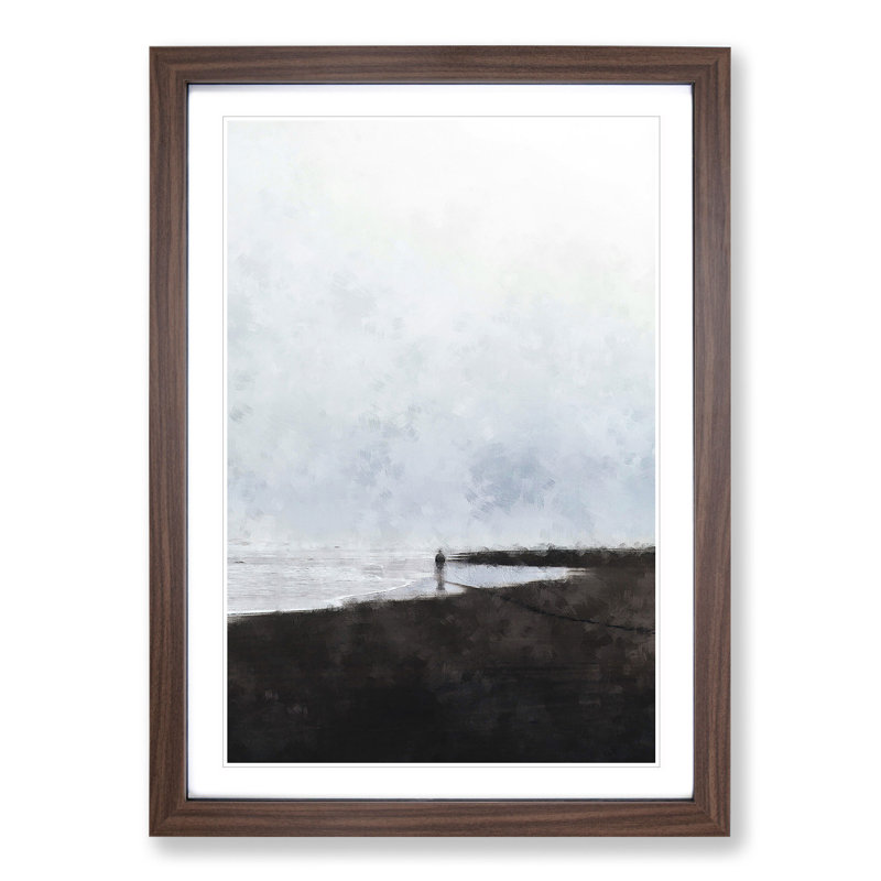 Walking on the Beach Painting - Picture Frame Graphic Art, 36cm H x 27cm W x 2cm D, Walnut
