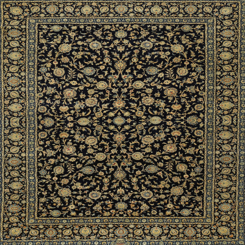 Tapis oriental vert clair / noir / bleu sarcelle Ruqayyah, Rond 8 pi