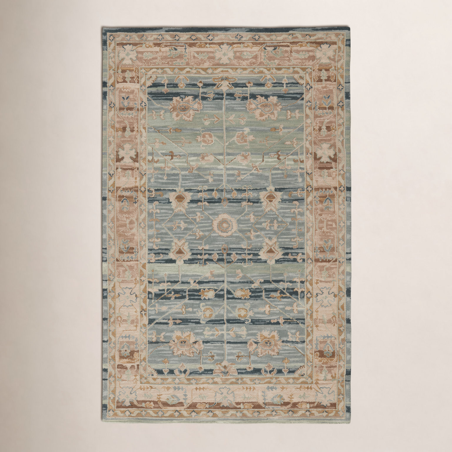Corla Handmade Wool Blue/Gold Rug, Rectangle 5' x 8'