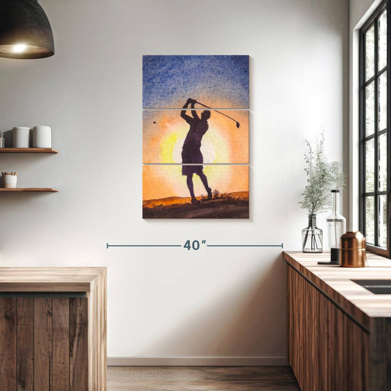 Golfeur de Senne au coucher du soleil, H 38 po x l 24 po