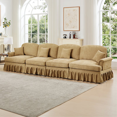 Canapé d'intérieur, élégant canapé Mid-Century 4 places avec accoudoirs évasés, jupes amovibles et pieds fuselés, idéal pour les sièges de salon confortables